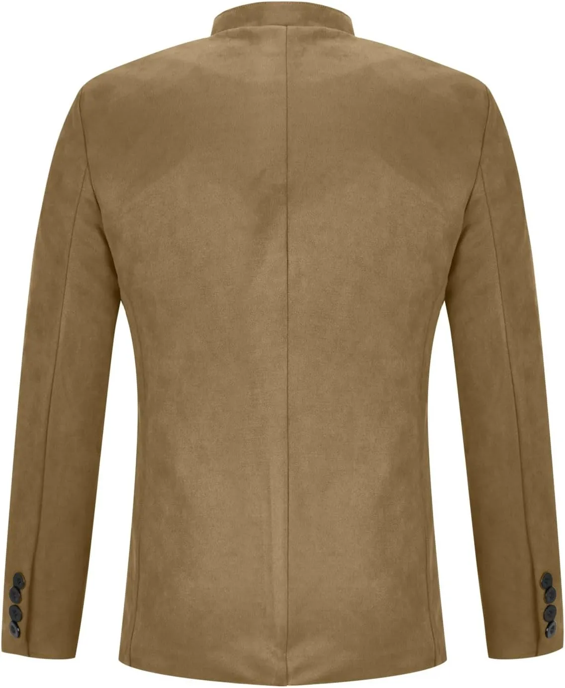 Men's Suede Blazer Jacket Single Breasted Collarless Sport Coats Slim Fit Long Sleeve Casual Suit Jackets