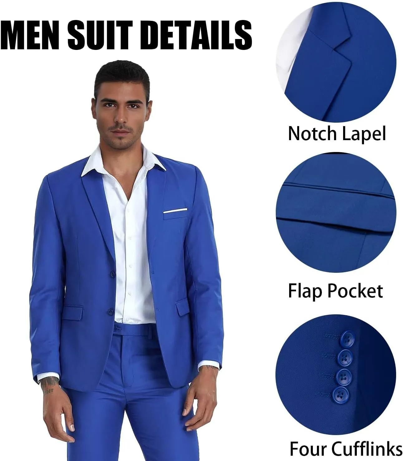 Men's Suit Slim Fit 2 Piece Prom Suits Two Button Jacket Blazer Pants Formal Wedding Dinner Business Tuxedo