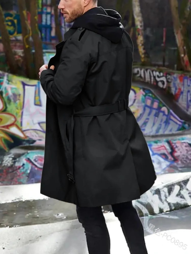 Men's Trench Coats Slim fit Double Breasted Belted Windbreaker Lapel Long Jackets Casual Windproof Overcoats
