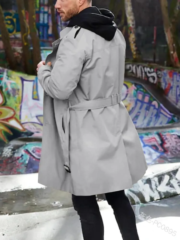 Men's Trench Coats Slim fit Double Breasted Belted Windbreaker Lapel Long Jackets Casual Windproof Overcoats