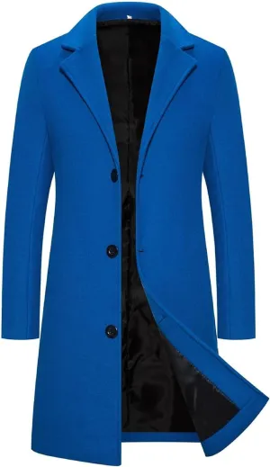 Men's Trench Overcoat Classic Single Breasted Mid Long Trench Coat Top Notched Lapel Collar Pea Coats Jackets for Men