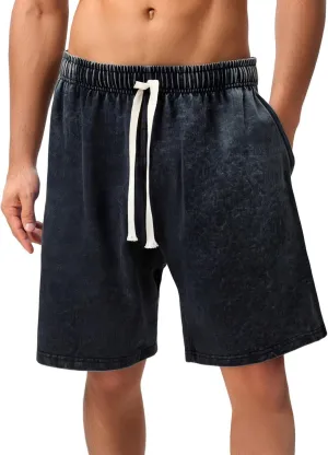 Men's Vintage Cotton Shorts Waist Drawstring Shorts with Pockets Casual Shorts