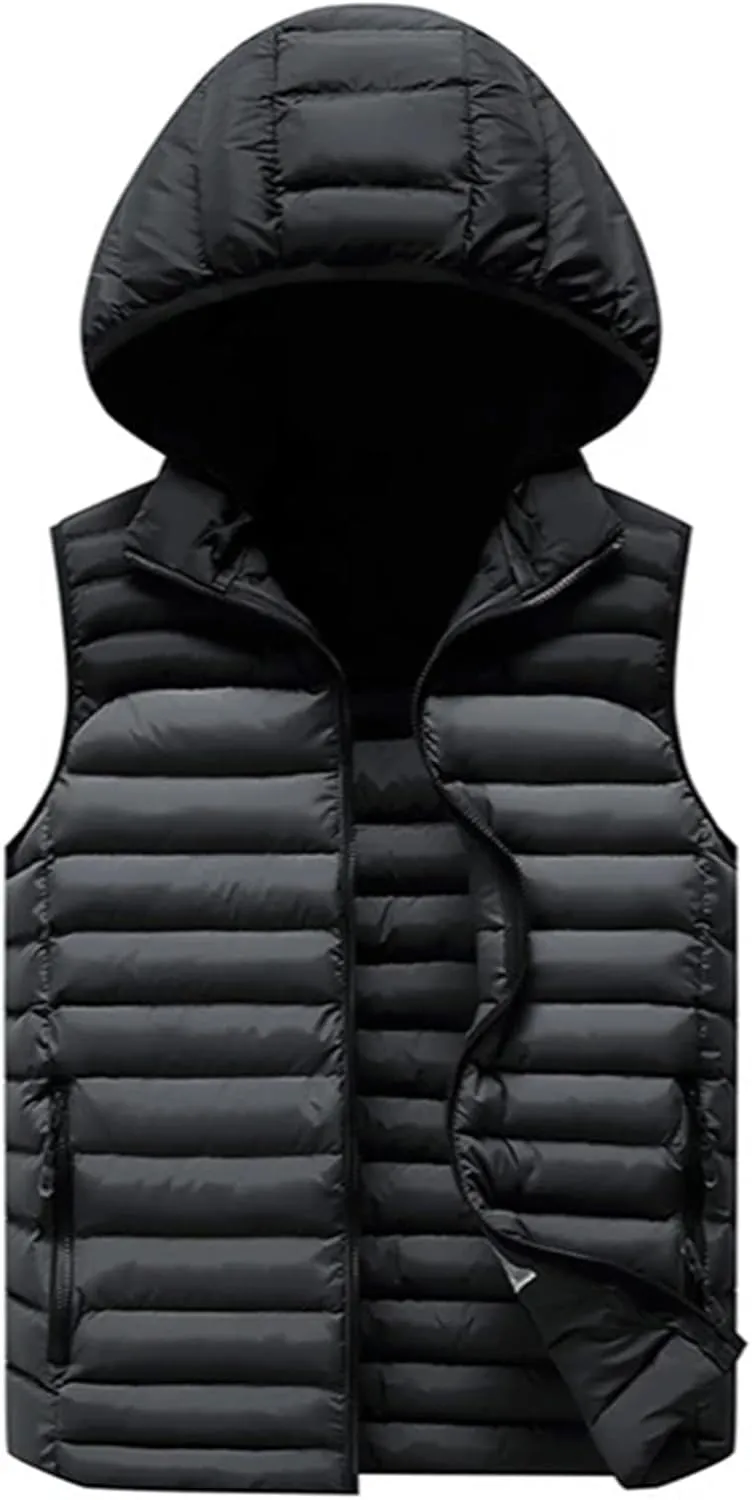 Mens Winter Sleeveless Jacket For Men Down Vest Mens Warm Thick Hooded Coats Male Cotton-Padded Work Waistcoat