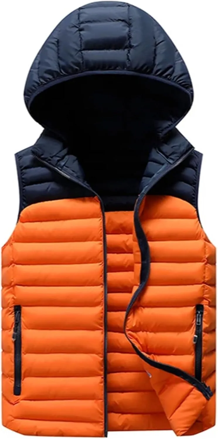 Mens Winter Sleeveless Jacket For Men Down Vest Mens Warm Thick Hooded Coats Male Cotton-Padded Work Waistcoat