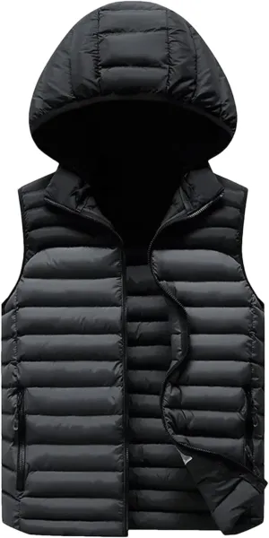 Mens Winter Sleeveless Jacket For Men Down Vest Mens Warm Thick Hooded Coats Male Cotton-Padded Work Waistcoat