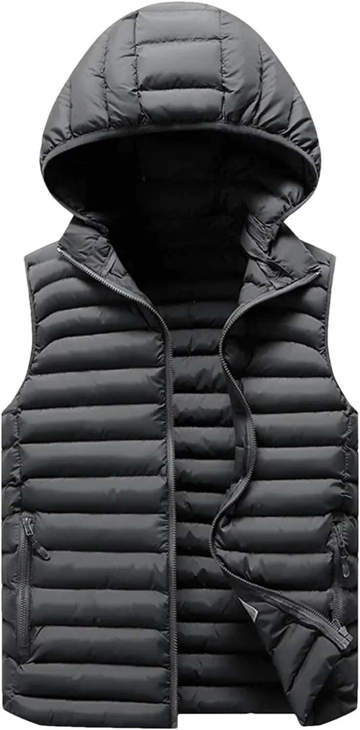 Mens Winter Sleeveless Jacket For Men Down Vest Mens Warm Thick Hooded Coats Male Cotton-Padded Work Waistcoat