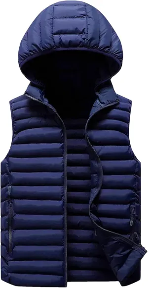 Mens Winter Sleeveless Jacket For Men Down Vest Mens Warm Thick Hooded Coats Male Cotton-Padded Work Waistcoat