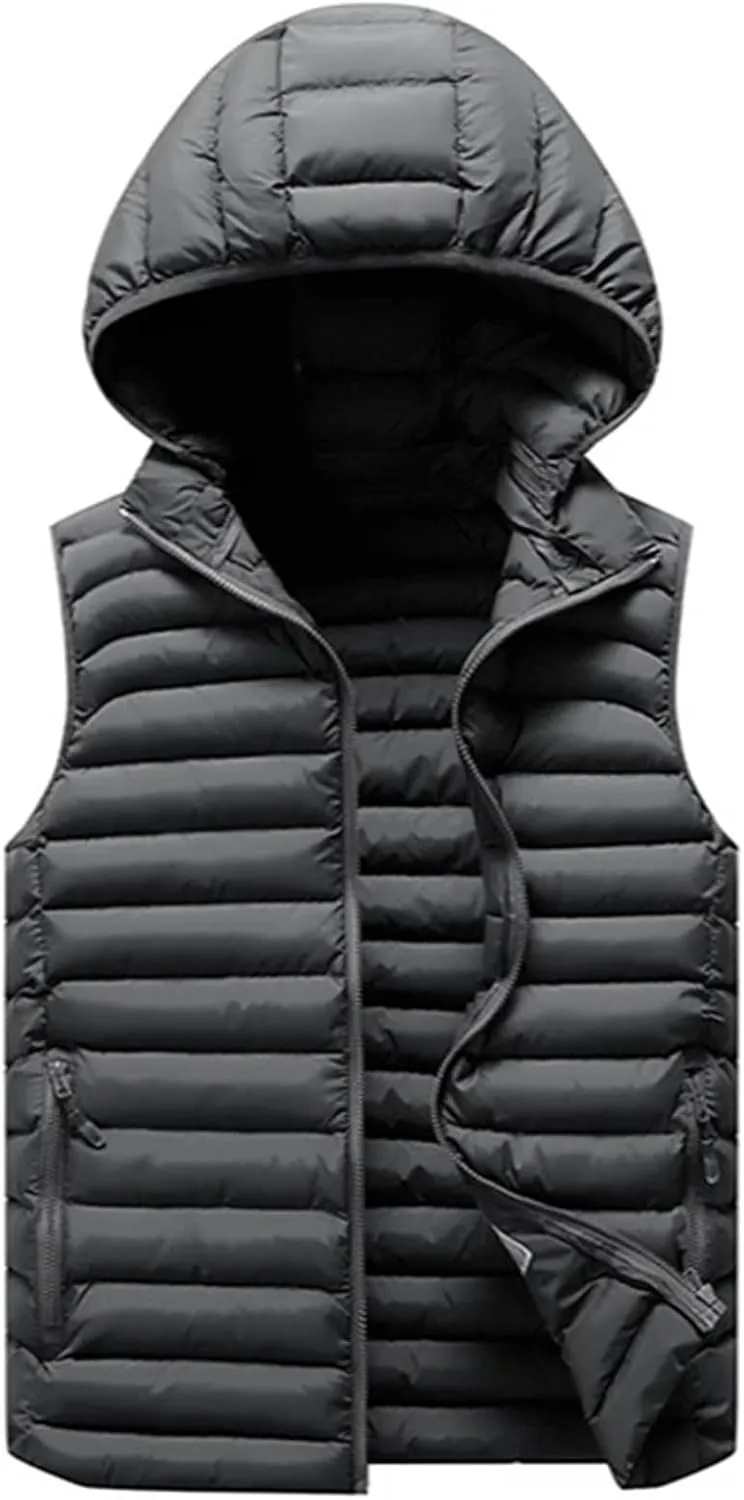 Mens Winter Sleeveless Jacket For Men Down Vest Mens Warm Thick Hooded Coats Male Cotton-Padded Work Waistcoat