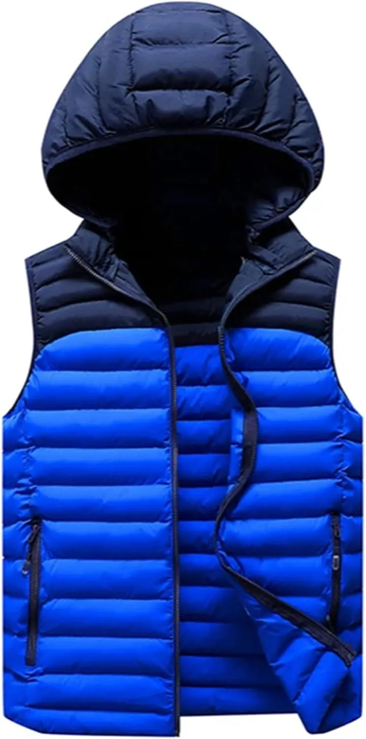 Mens Winter Sleeveless Jacket For Men Down Vest Mens Warm Thick Hooded Coats Male Cotton-Padded Work Waistcoat