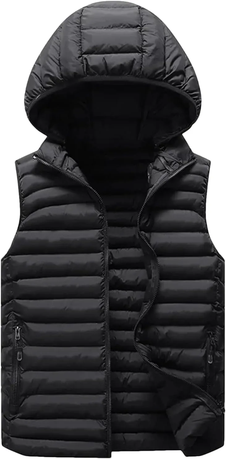 Mens Winter Sleeveless Jacket For Men Down Vest Mens Warm Thick Hooded Coats Male Cotton-Padded Work Waistcoat