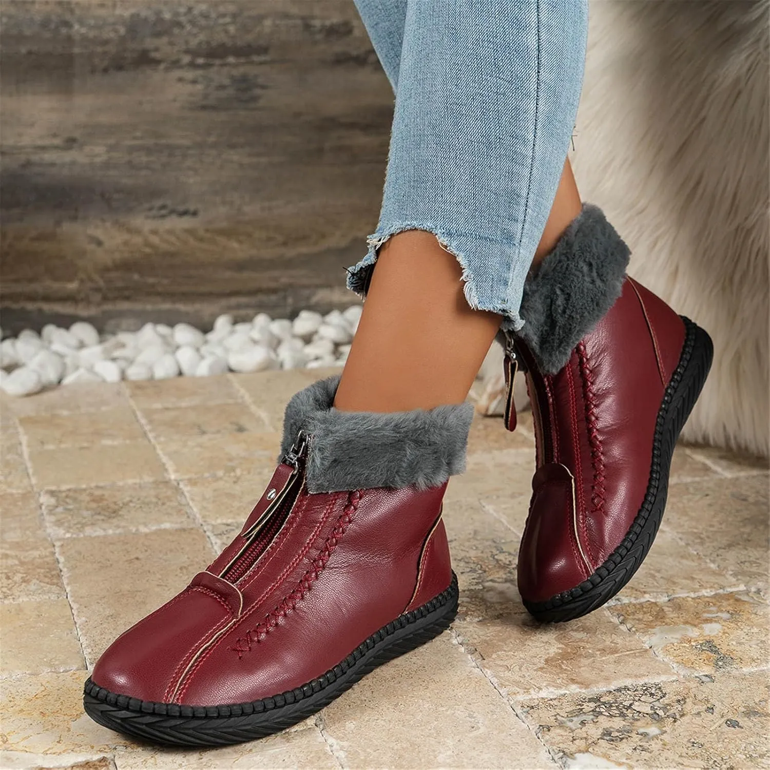 Mid Calf Winter Boots for Women Waterproof Snow Womens Snow Boots 9.5 Wide Waterproof Snow Boots Women Pull on Wide Calf Snow Boots for Women Low Heel Botas De Frio Para Mujer Bajita