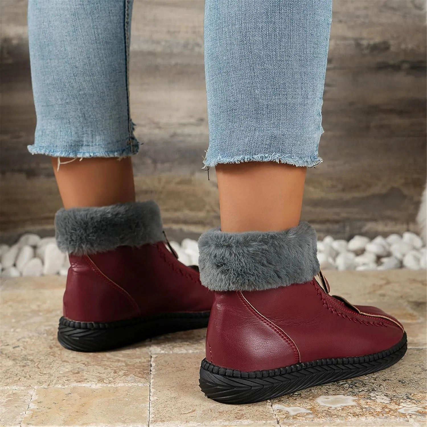 Mid Calf Winter Boots for Women Waterproof Snow Womens Snow Boots 9.5 Wide Waterproof Snow Boots Women Pull on Wide Calf Snow Boots for Women Low Heel Botas De Frio Para Mujer Bajita