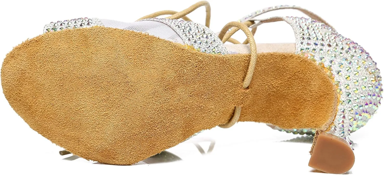 Minishion Ballroom Dancing Shoes Rhinestions Sparkle Dance Heels L452