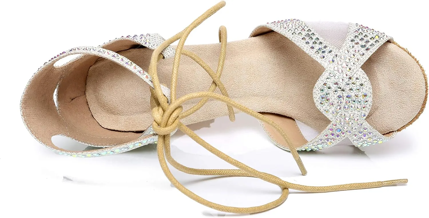 Minishion Ballroom Dancing Shoes Rhinestions Sparkle Dance Heels L452