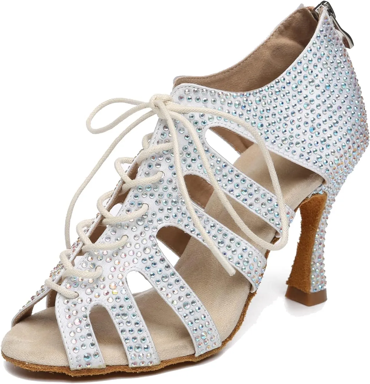 Minishion Fashion Dancing Shoes for Women Lace-up Beaded Party Sandals L485