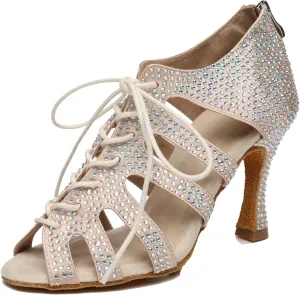 Minishion Fashion Dancing Shoes for Women Lace-up Beaded Party Sandals L485