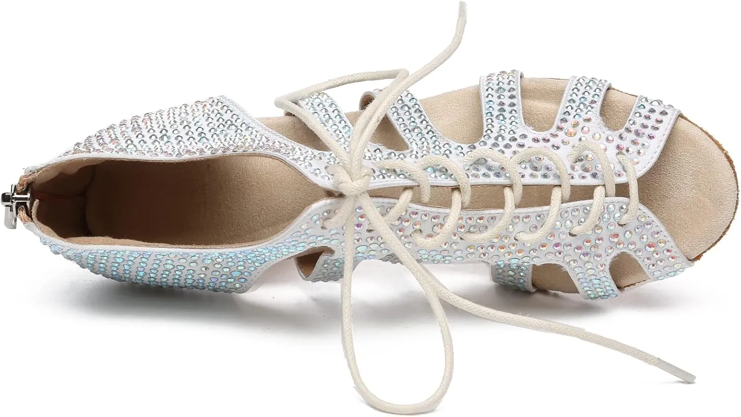 Minishion Fashion Dancing Shoes for Women Lace-up Beaded Party Sandals L485