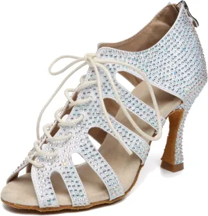 Minishion Fashion Dancing Shoes for Women Lace-up Beaded Party Sandals L485