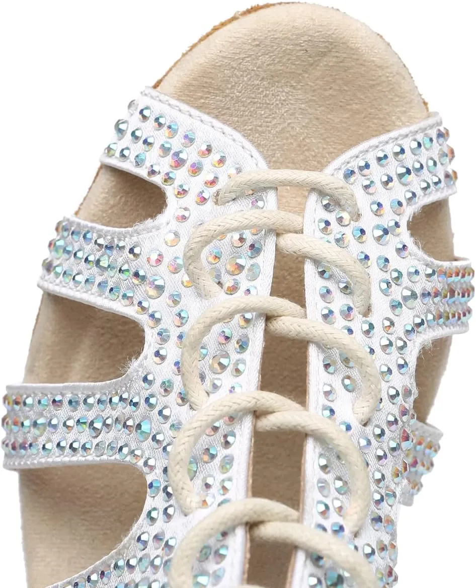 Minishion Fashion Dancing Shoes for Women Lace-up Beaded Party Sandals L485