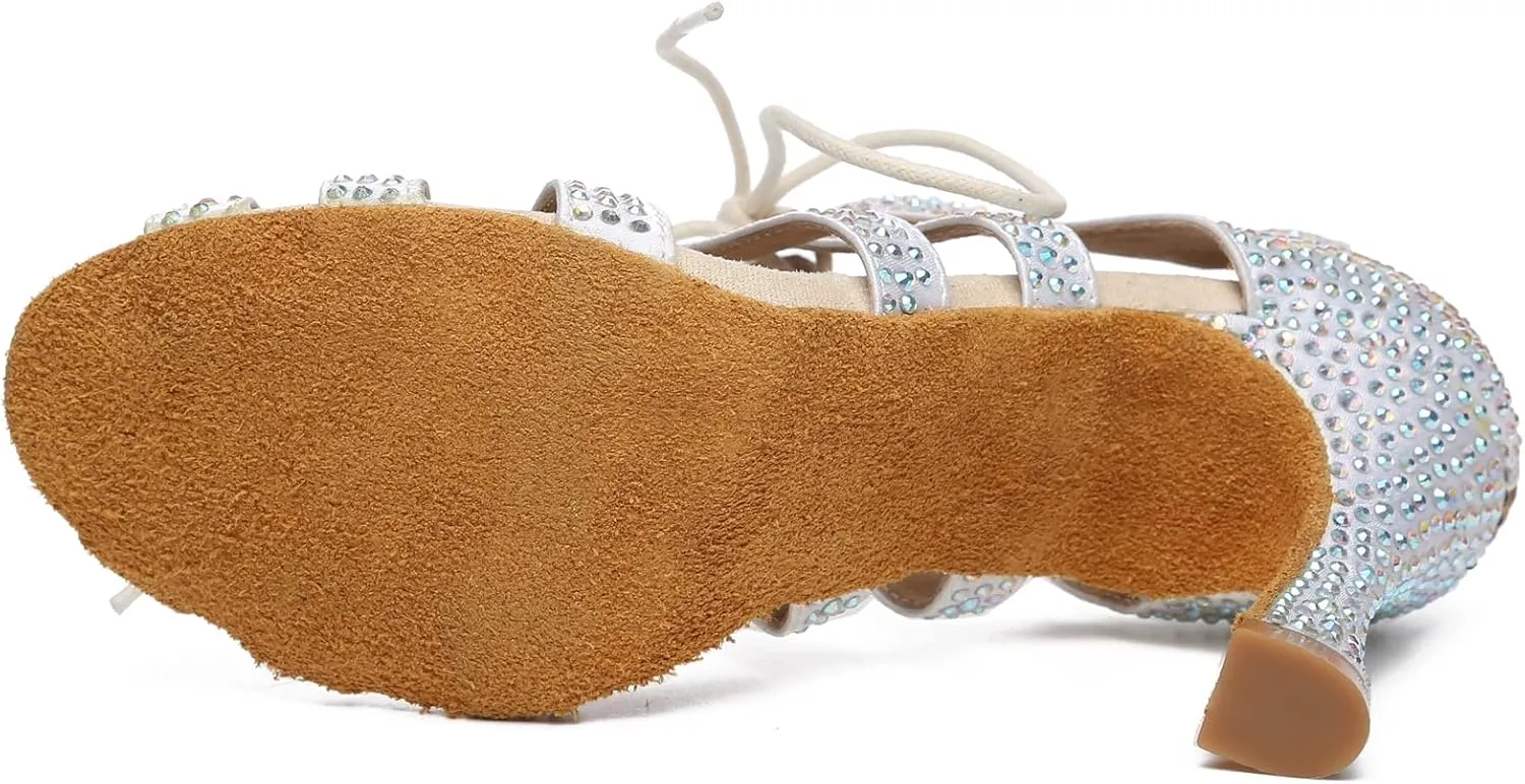 Minishion Fashion Dancing Shoes for Women Lace-up Beaded Party Sandals L485