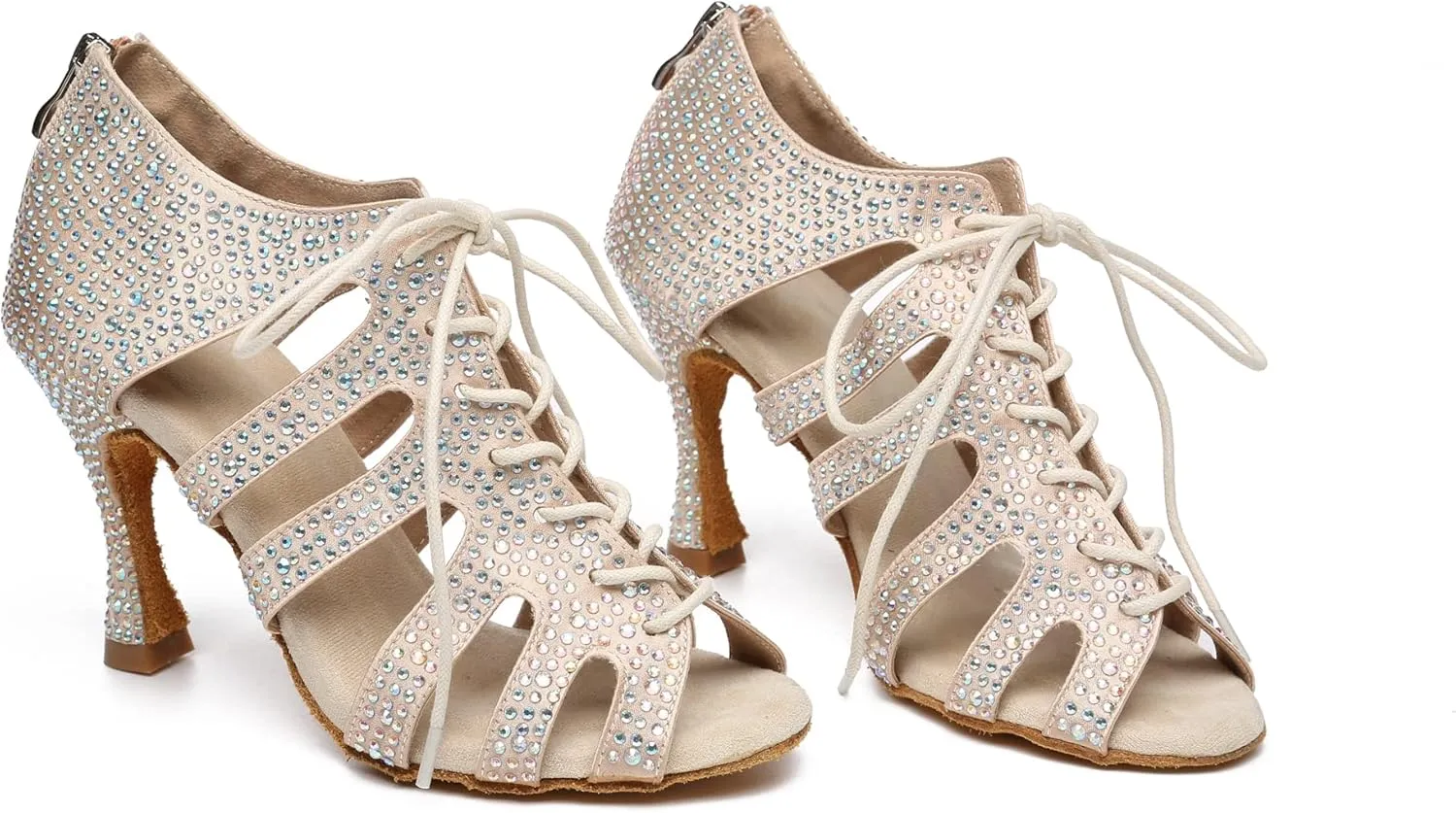Minishion Fashion Dancing Shoes for Women Lace-up Beaded Party Sandals L485