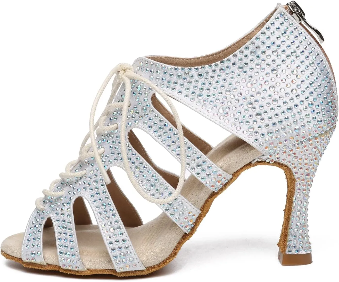Minishion Fashion Dancing Shoes for Women Lace-up Beaded Party Sandals L485