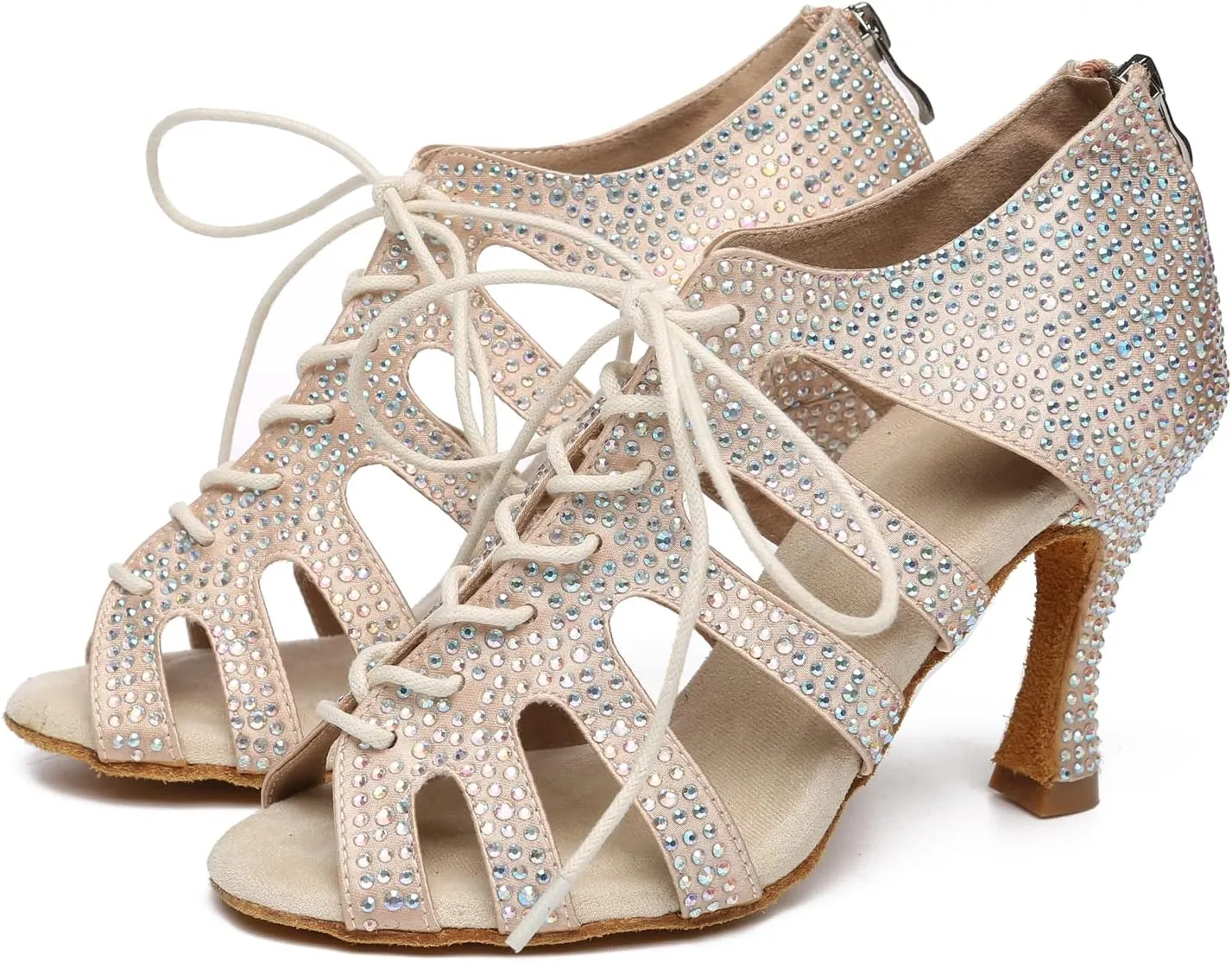 Minishion Fashion Dancing Shoes for Women Lace-up Beaded Party Sandals L485