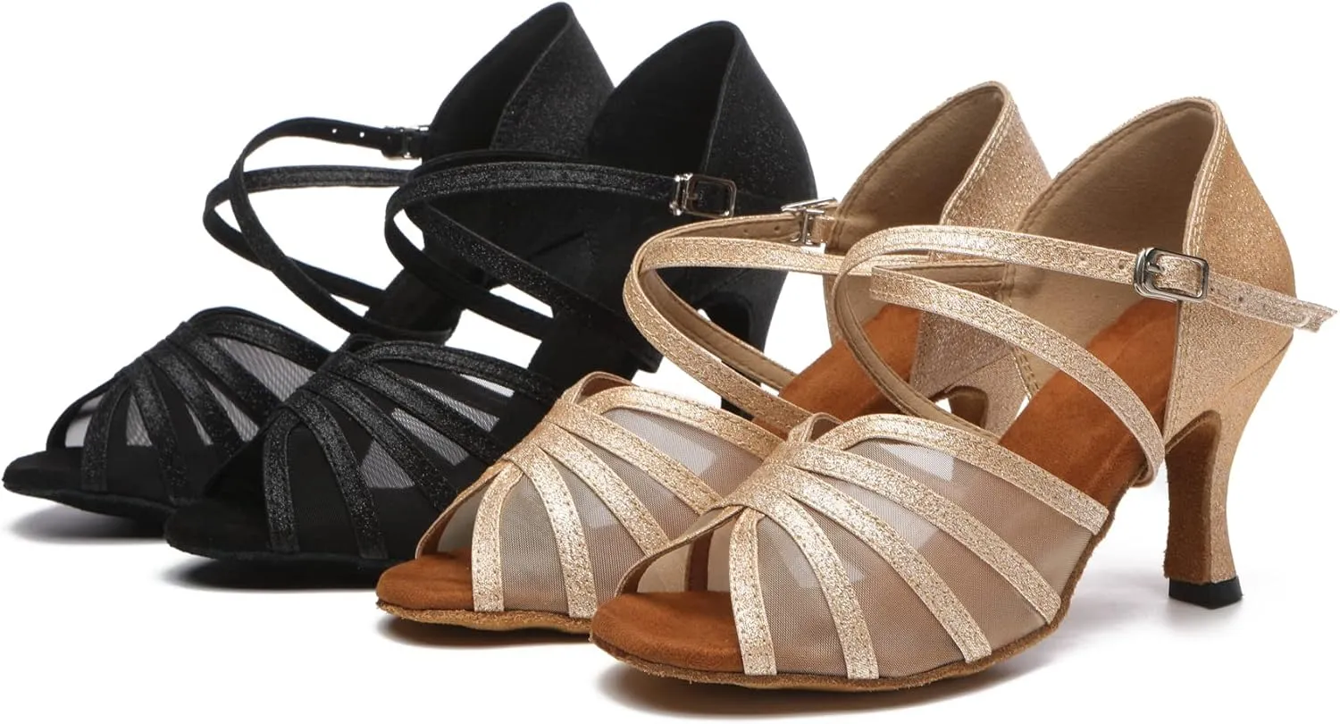 Minishion Female Ballroom Dance Shoes Mesh Party Sandals L511