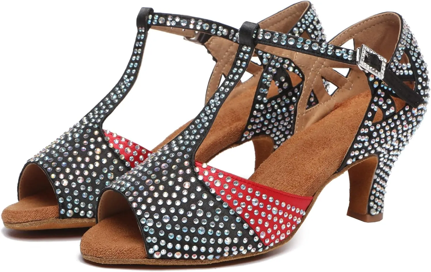 Minishion T-Strap Dance Shoes for Women Rhinestones Wedding Sandals