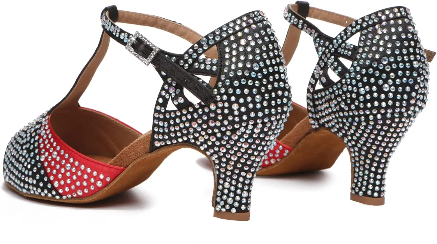 Minishion T-Strap Dance Shoes for Women Rhinestones Wedding Sandals