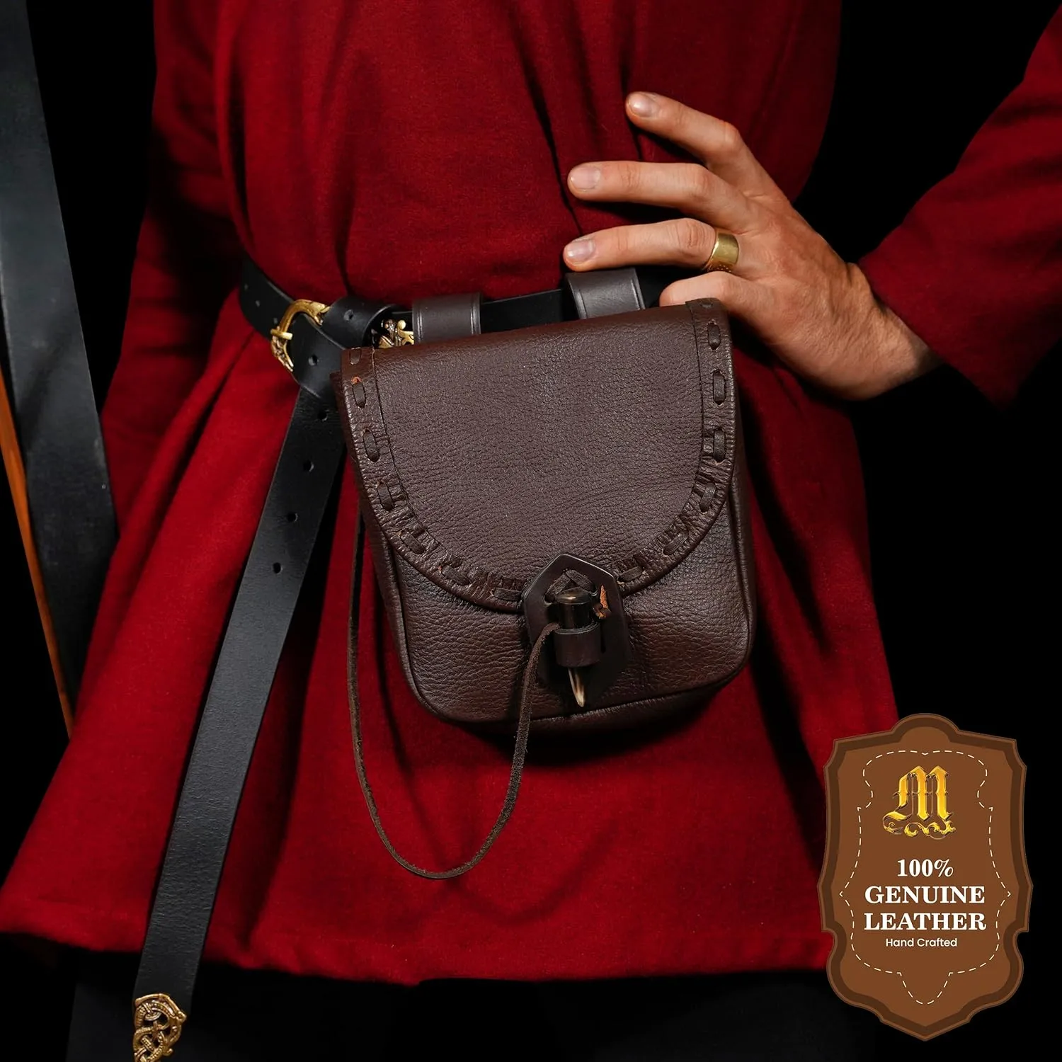 Mythrojan Viking Leather Belt Bag - Medieval & Renaissance Costume Accessories - LARP Waist Bag - Cosplay Coin Purse - Antique Vintage Coin Pouch