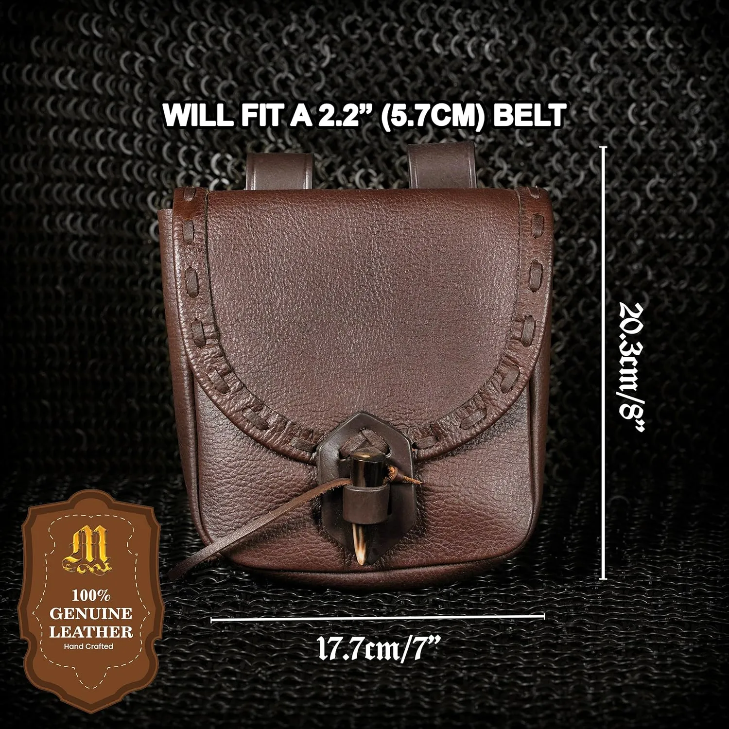 Mythrojan Viking Leather Belt Bag - Medieval & Renaissance Costume Accessories - LARP Waist Bag - Cosplay Coin Purse - Antique Vintage Coin Pouch