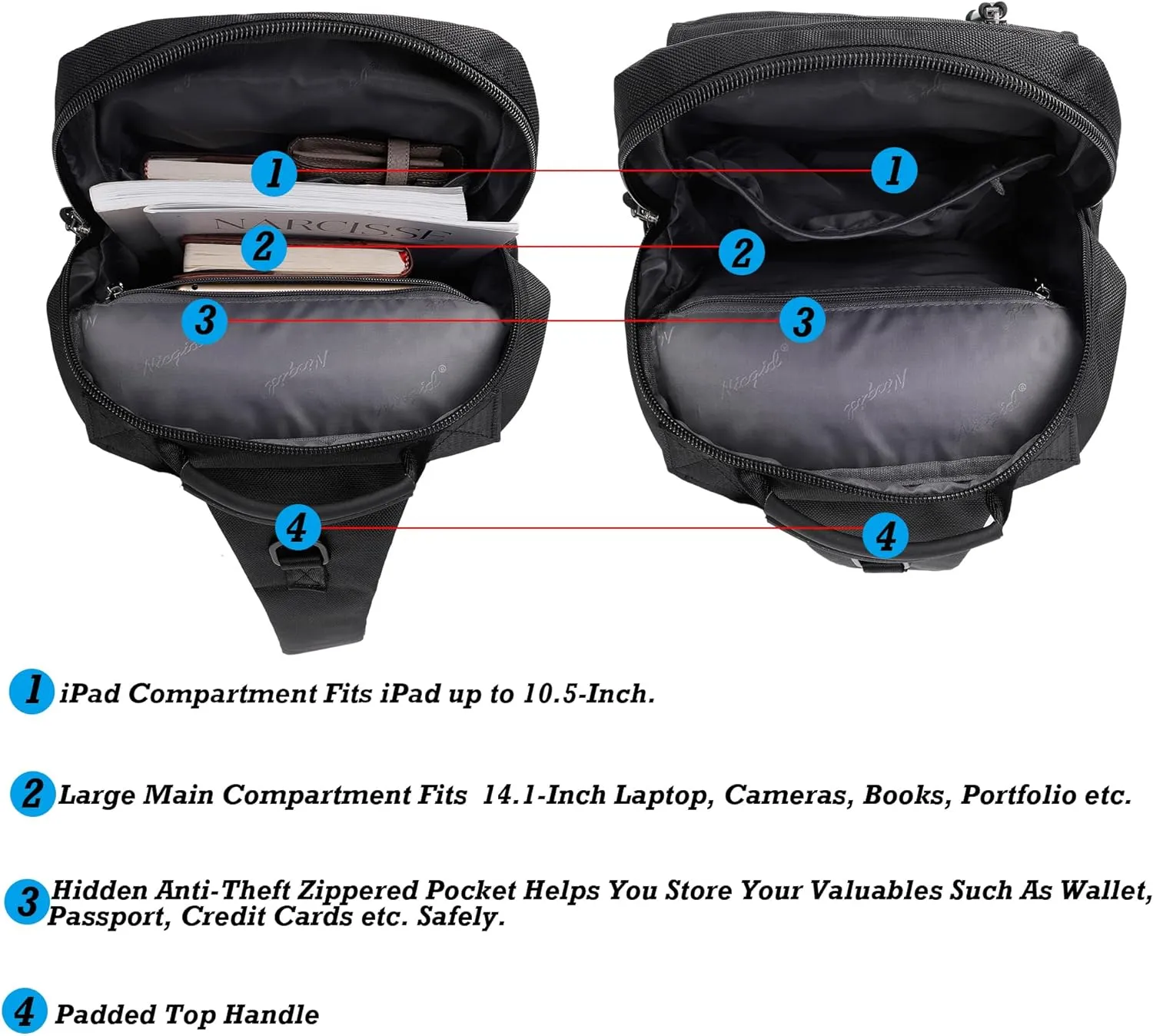NICGID Sling Bags Chest Shoulder Backpacks, 13.3'' 14.1'' 15.6''Laptop Backpack Crossbody Messenger Bag Travel Outdoor