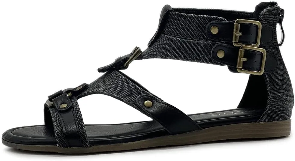 Ollio Women's Flat Shoe Gladiator Strappy Buckle Ankle Strap Back Zipper Sandal