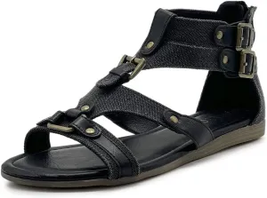 Ollio Women's Flat Shoe Gladiator Strappy Buckle Ankle Strap Back Zipper Sandal