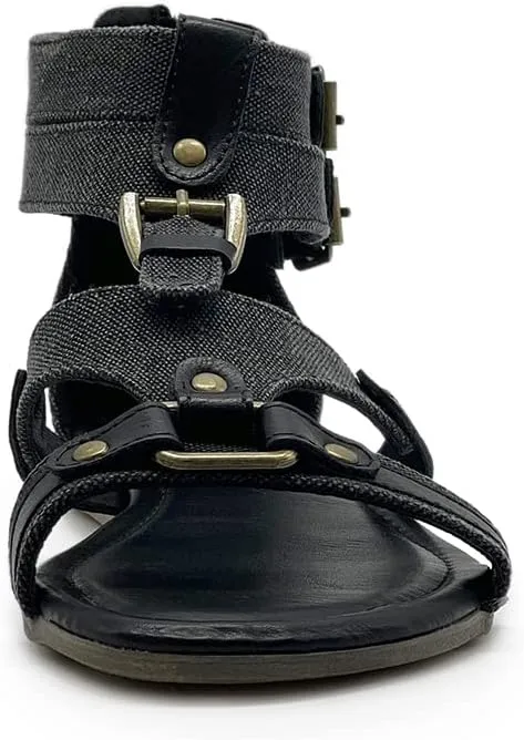 Ollio Women's Flat Shoe Gladiator Strappy Buckle Ankle Strap Back Zipper Sandal