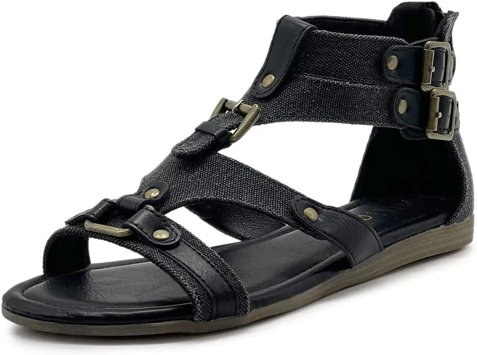 Ollio Women's Flat Shoe Gladiator Strappy Buckle Ankle Strap Back Zipper Sandal