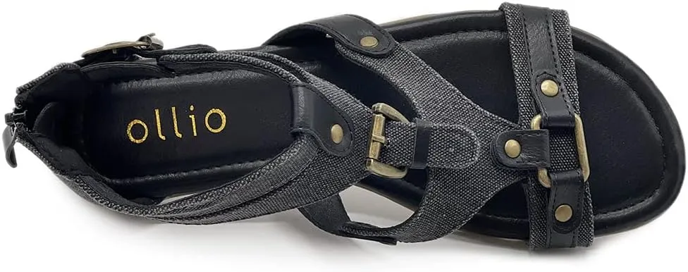 Ollio Women's Flat Shoe Gladiator Strappy Buckle Ankle Strap Back Zipper Sandal
