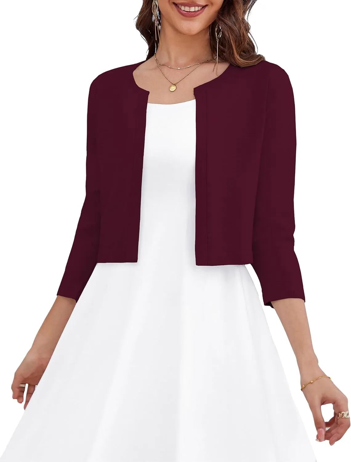 OmicGot Women's 3/4 Sleeve Open Front Knit Cropped Bolero Shrug Cardigan Sweater for Women S-XL