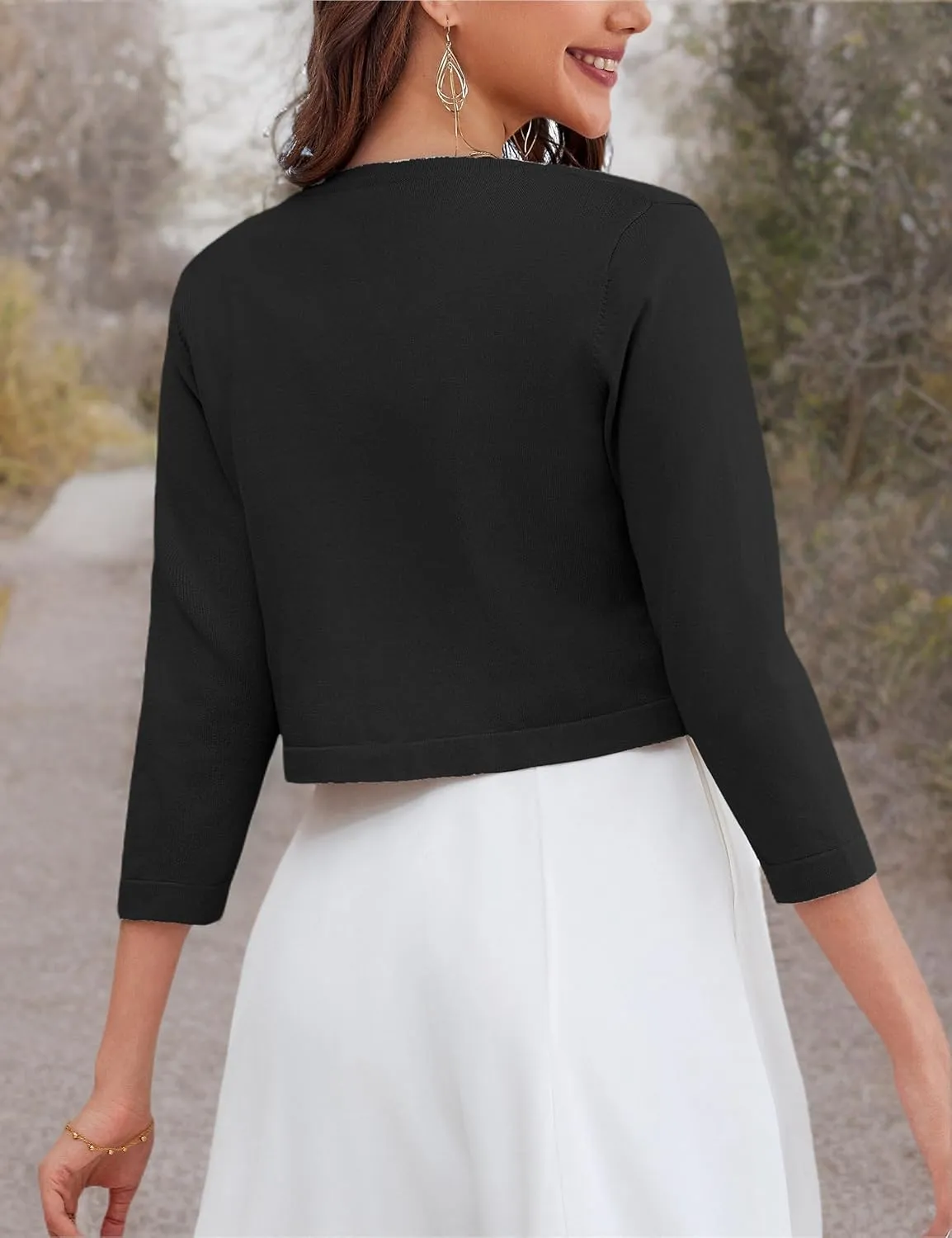 OmicGot Women's 3/4 Sleeve Open Front Knit Cropped Bolero Shrug Cardigan Sweater for Women S-XL