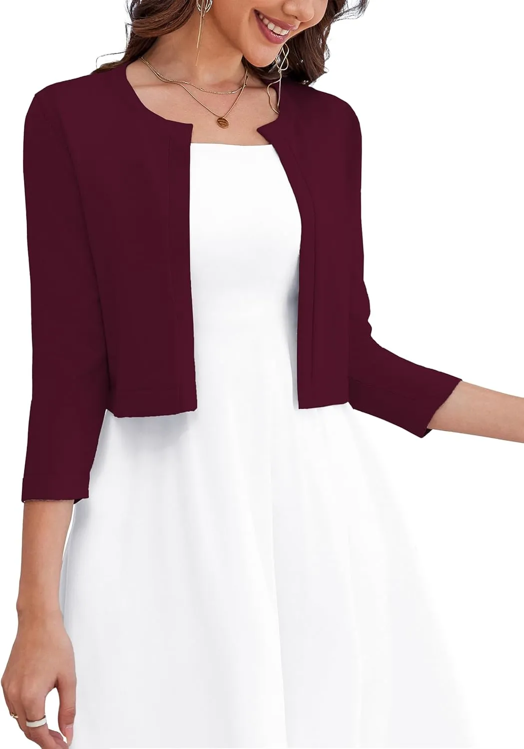 OmicGot Women's 3/4 Sleeve Open Front Knit Cropped Bolero Shrug Cardigan Sweater for Women S-XL