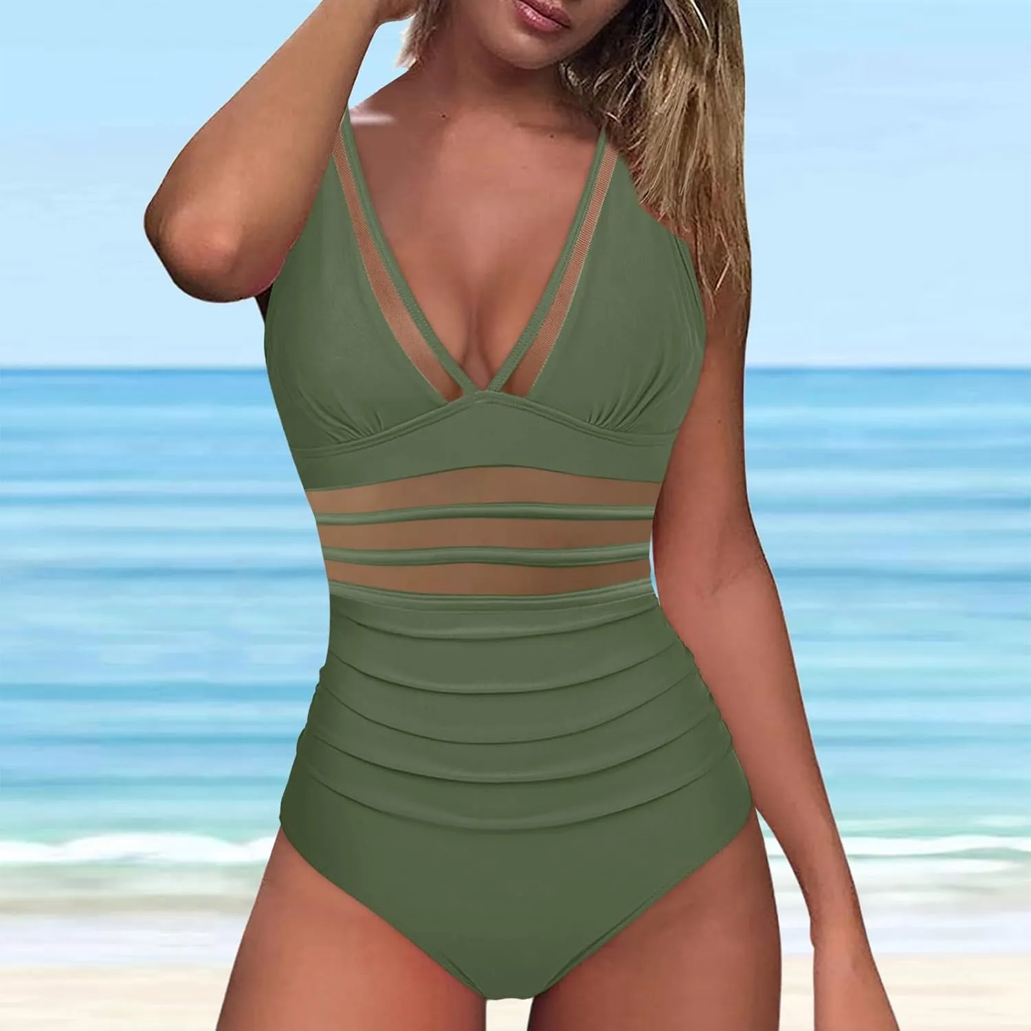 One Piece Swimsuit Women Tummy Control Sexy Mesh Bathing Suits Push Up Slimming Swimsuits Adjustable Strap Swimwear