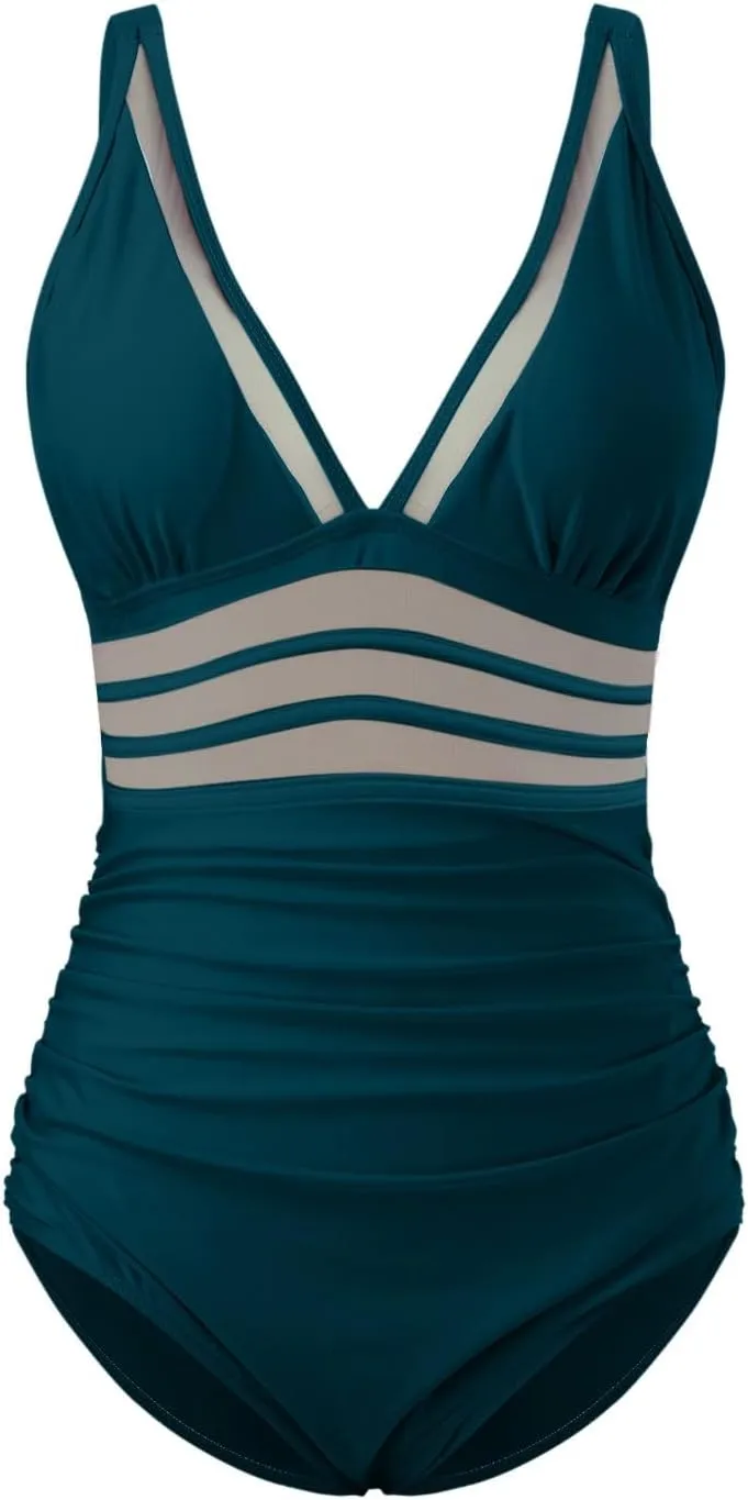 One Piece Swimsuit Women Tummy Control Sexy Mesh Bathing Suits Push Up Slimming Swimsuits Adjustable Strap Swimwear