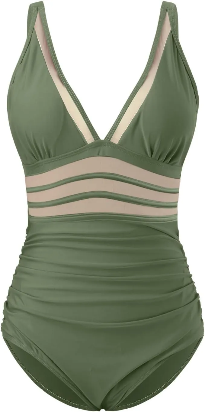 One Piece Swimsuit Women Tummy Control Sexy Mesh Bathing Suits Push Up Slimming Swimsuits Adjustable Strap Swimwear
