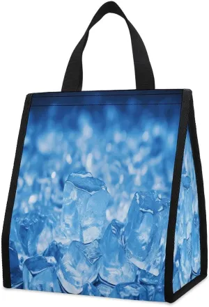 Outdoor Cooler Bags, Blue Ice Cube Background Printed Cooler Bag, Insulated Tote Bag, Grocery Tote Bag