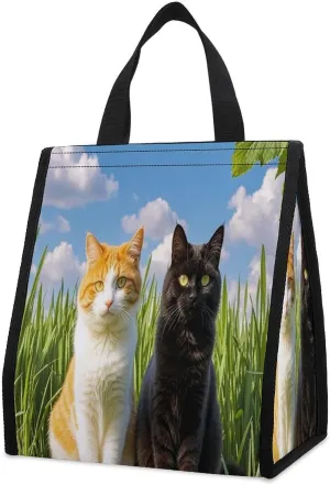 Outdoor Cooler Bags, Cat on The Grass Printed Cooler Bag, Insulated Tote Bag, Grocery Tote Bag