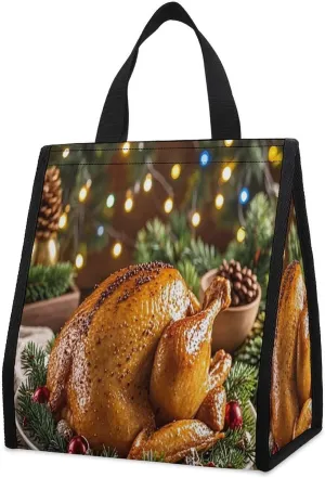 Outdoor Cooler Bags, Christmas Turkey Printed Cooler Bag, Insulated Tote Bag, Grocery Tote Bag