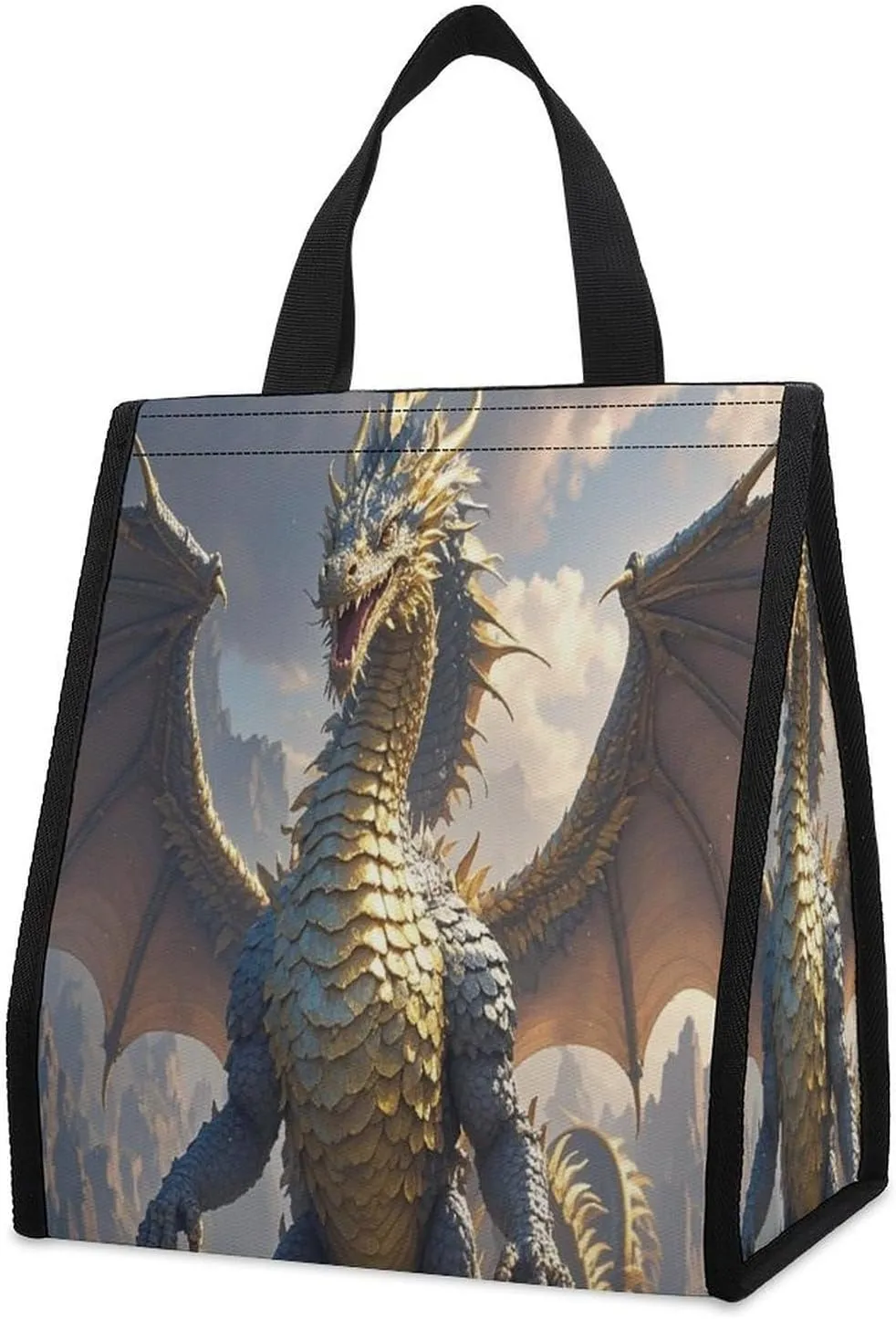 Outdoor Cooler Bags, Golden Dragon Printed Cooler Bag, Insulated Tote Bag, Grocery Tote Bag
