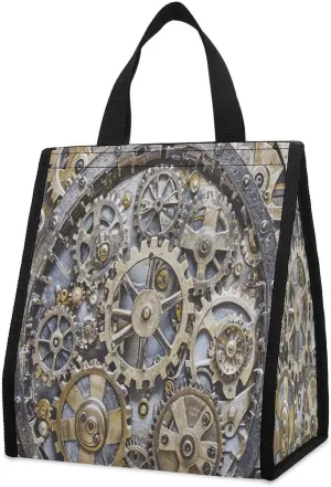 Outdoor Cooler Bags, Steampunk Mechanical Gears Printed Cooler Bag, Insulated Tote Bag, Grocery Tote Bag