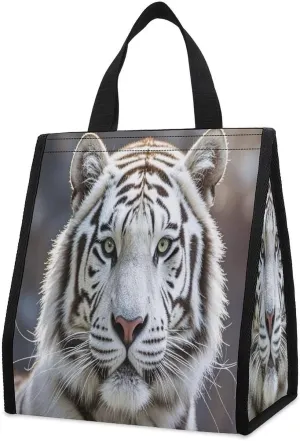 Outdoor Cooler Bags, White Tiger Printed Cooler Bag, Insulated Tote Bag, Grocery Tote Bag